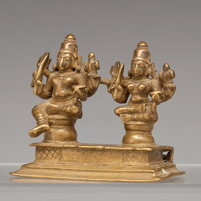 A group of three copper alloy figures of deities, India, 19th Century.