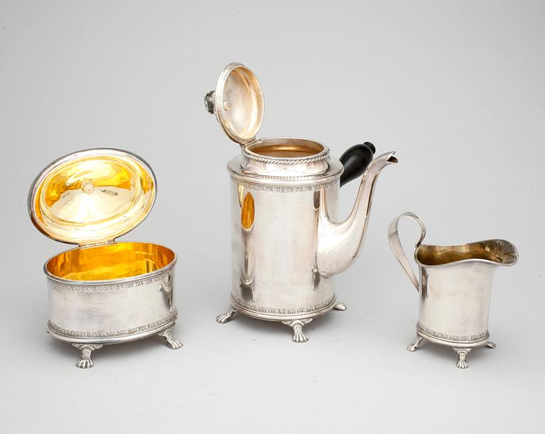 KAFFESERVIS, 3 delar, silver, signerad Eric Råström, CG Råström, Stockholm, 1951. Vikt ca 1480 g.