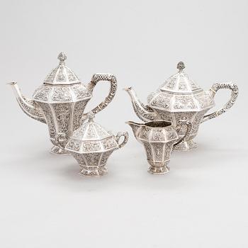 Te- och kaffeservis, 4 delar, silver, Tyskland 1900-talets första hälft.