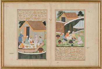 BOKILLUMINATIONER, 2 st, gouasch, trol Indien, 1800-tal.