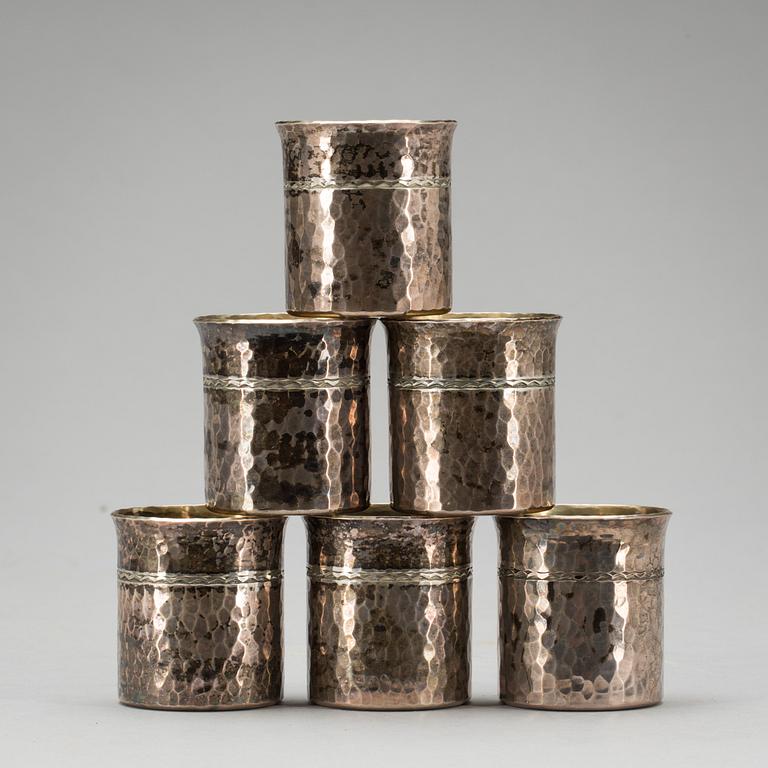 PUNSCHMUGGAR, 6 st, silver, Eric Råström, Stockholm, 1981. Total vikt ca 350 g.