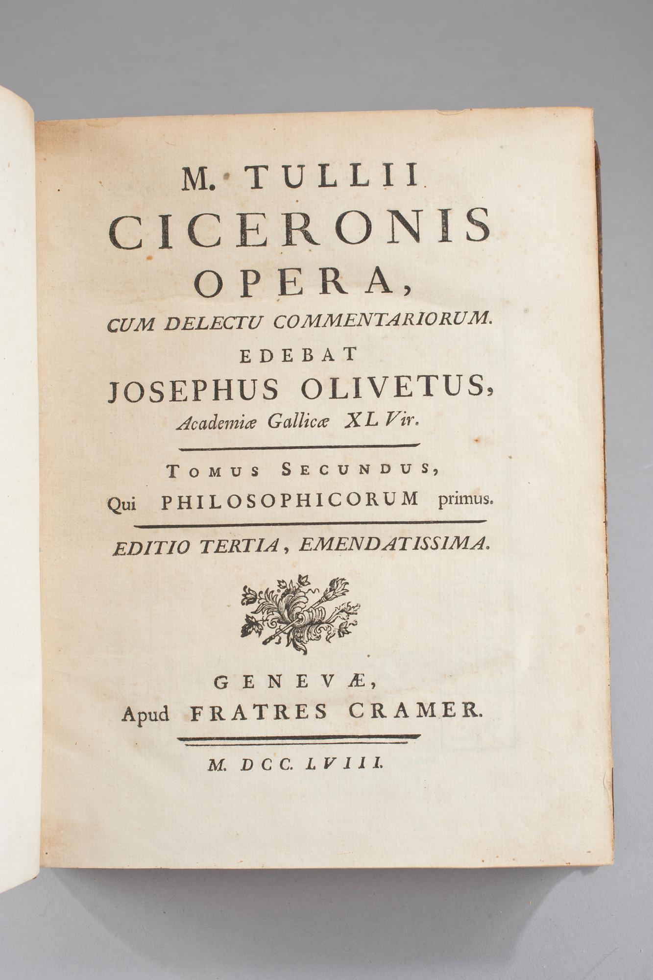 BÖCKER, 9 st. "CICERONIS OPERA", M. Tullii, Geneve, 1758.