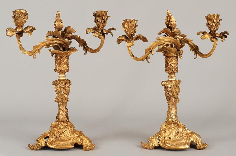 A pair of French Neo Rococo mid 19th century two-light candelabra.