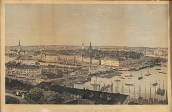 LITOGRAFISKT TRYCK, efter fotografi af G Joop, " Stockholm från Mosebacke ".