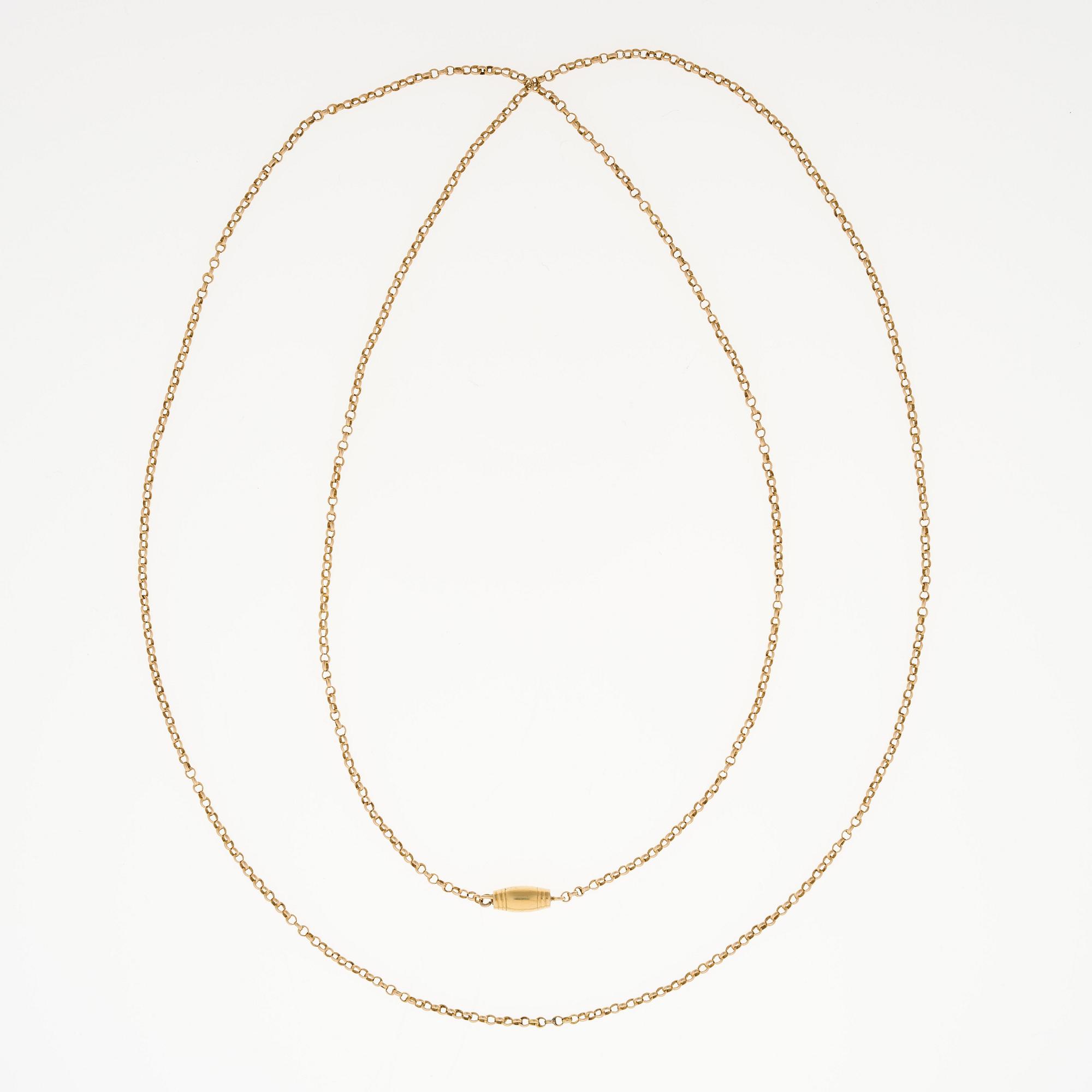 GULDKEDJA, 18K guld, Gustaf Adolf Wichman Helsingfors 1839. Handtillverkad. Vikt 18 g.