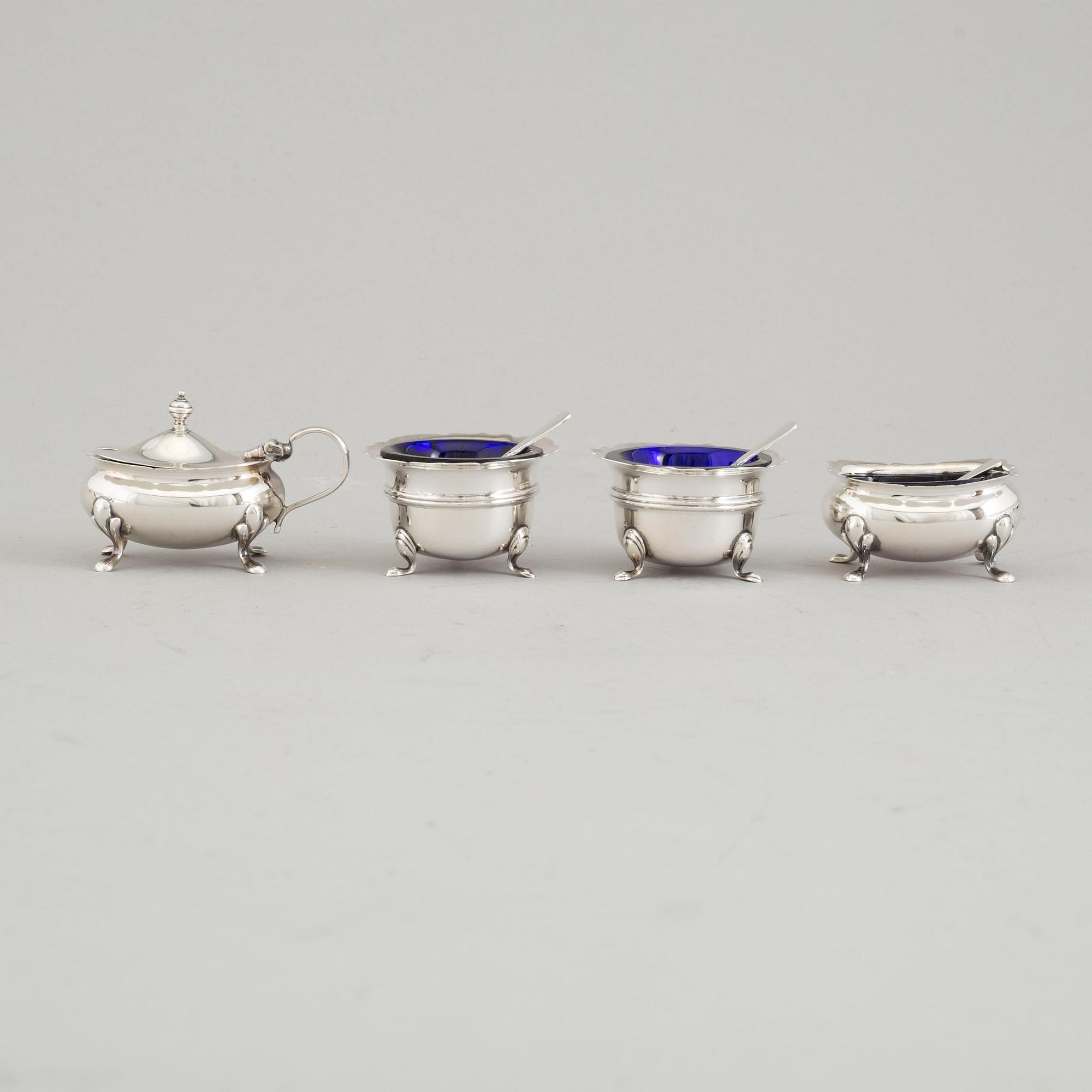 KRYDDSET, 4 delar, silver, Birmingham, England, 1919-51.
