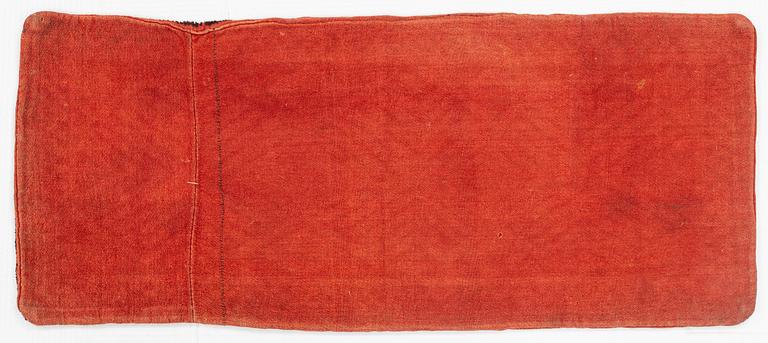 A carriage cushion, knotted pile in relief, ca 108 x 45, southwest of Scania, Sweden, around 1790-1825.