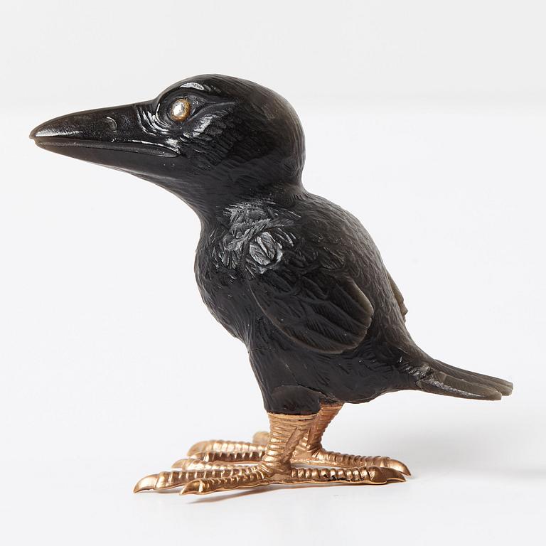 A Fabergé, obsidian figure of a raven-chick, in original case.