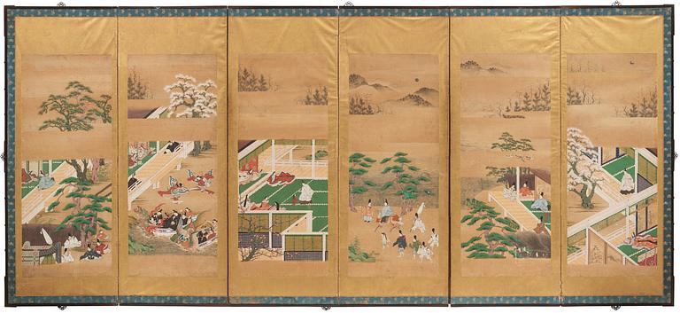 A Japanese six fold screen, Edo period (1603-1868).