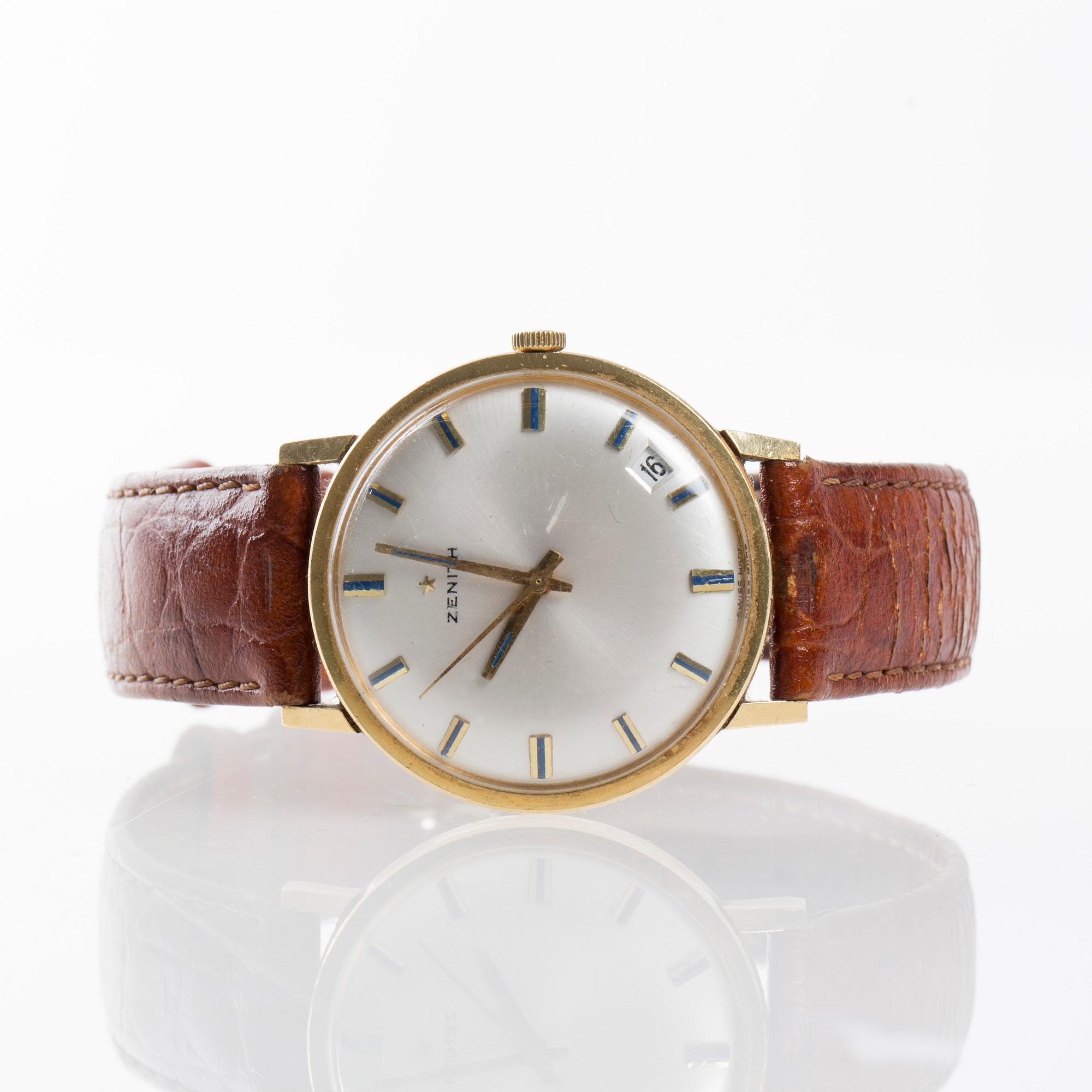 ARMBANDSUR, herr, Zenith, 18K guld. Total vikt ca 37 gram.