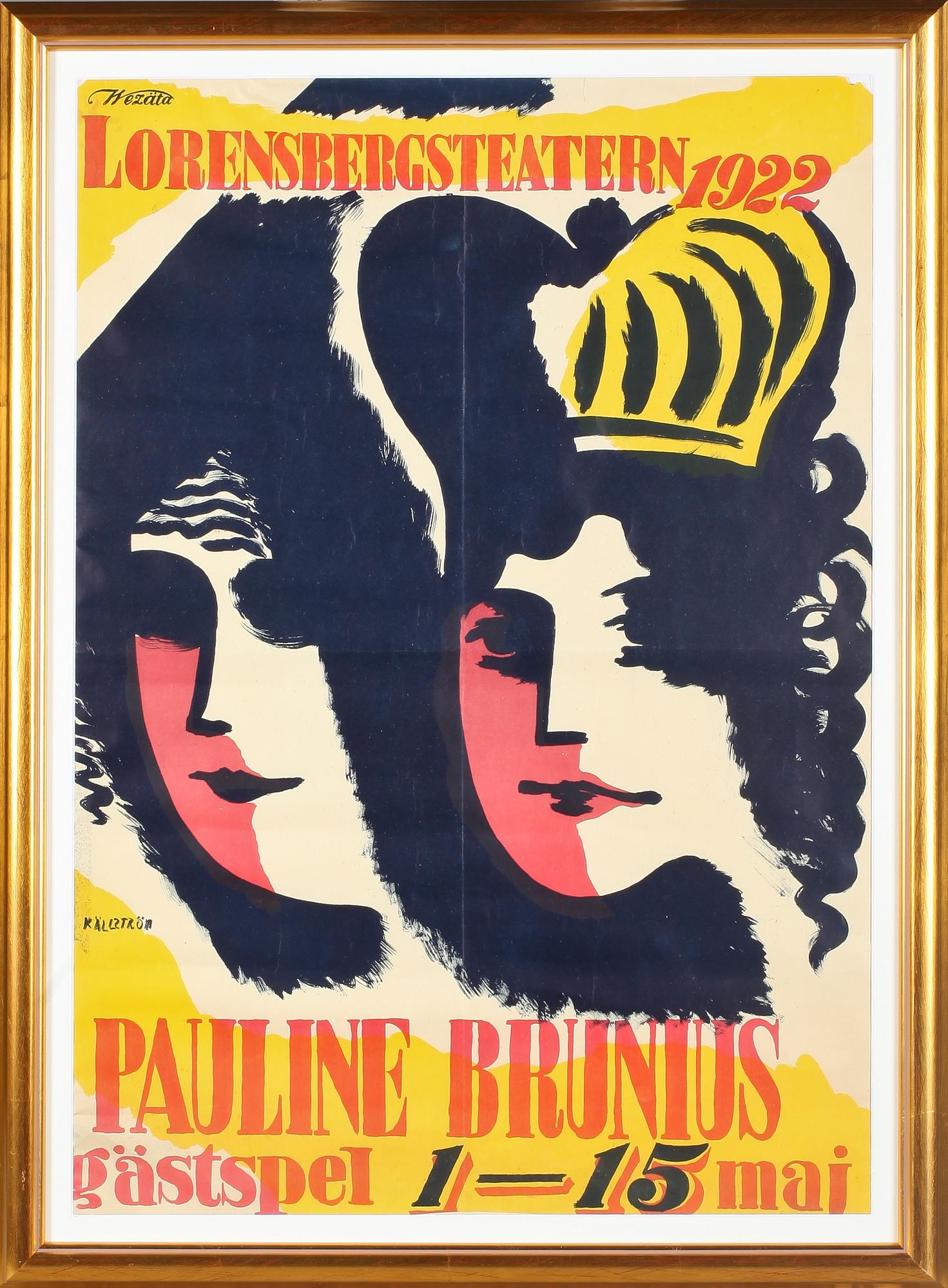 AFFISCH, litografiskt tryck, Pauline Brunius, Lorensbergsteatern, 1922.