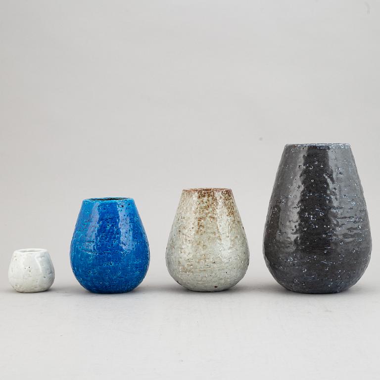 Gunnar Nylund, four 1930's chamotte stoneware vases for Rörstrand Lidköping.