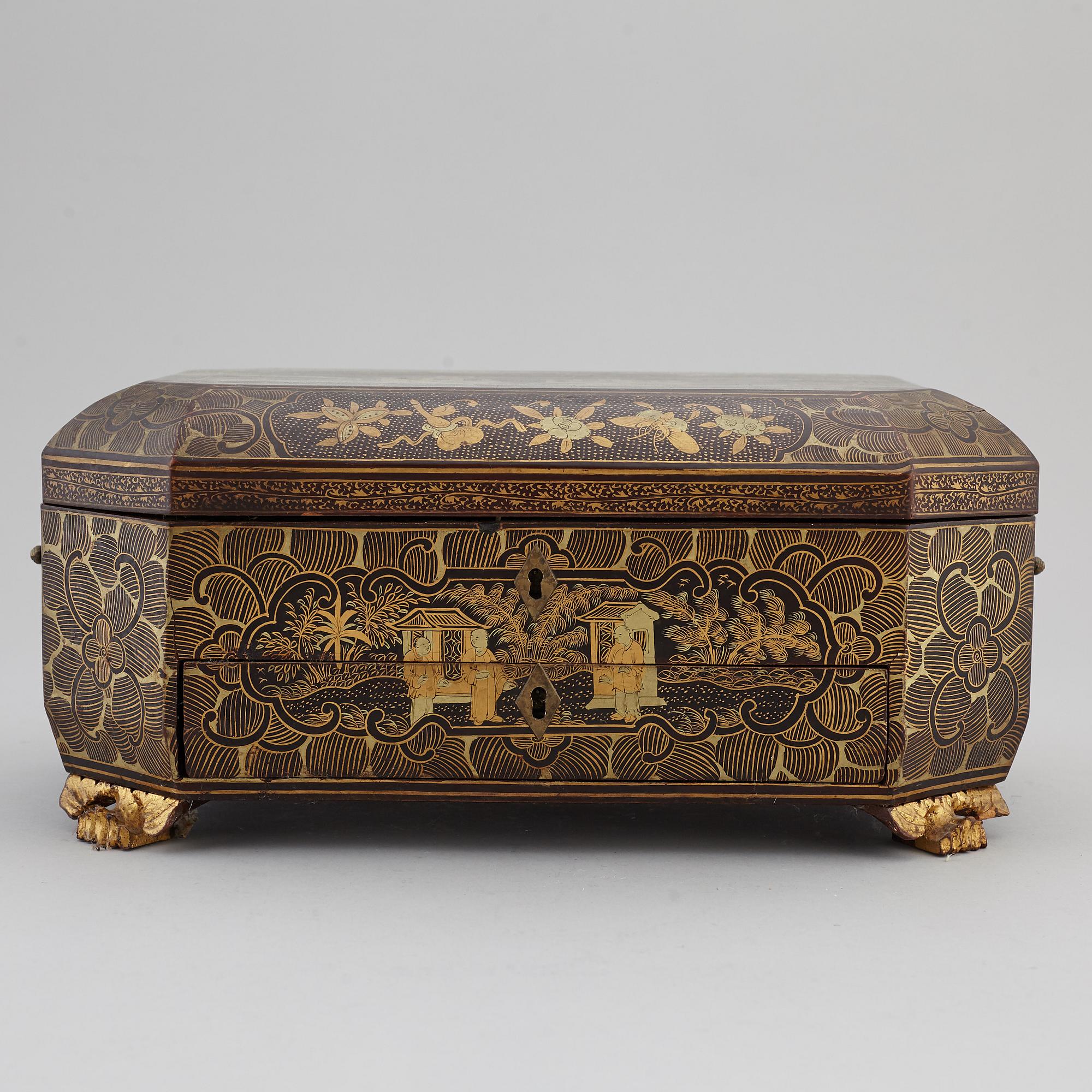 A lacquered sewing cabinet, Qing dynasty, 19th century.