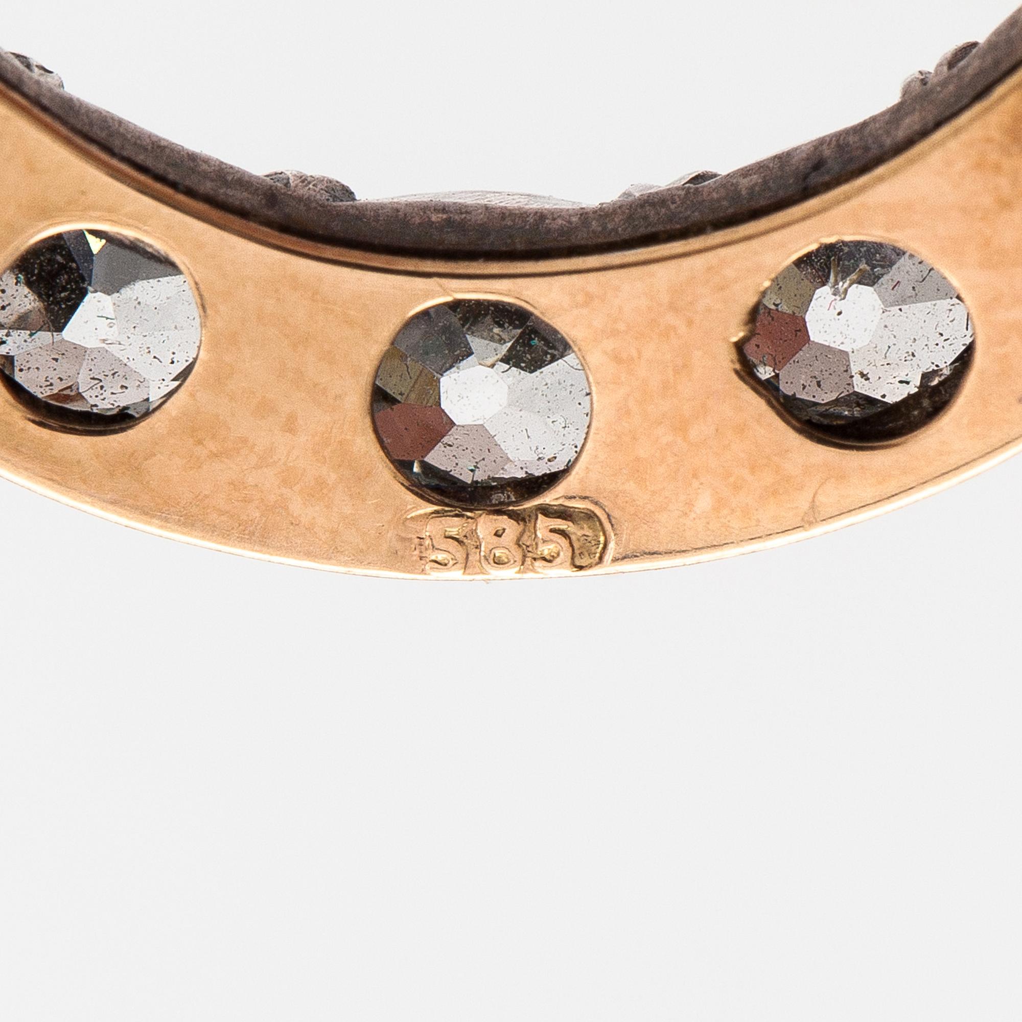 Brosch, 14K guld och silver, gammalslipade diamanter ca 1.24 ct tot. Sent 1800-tal.