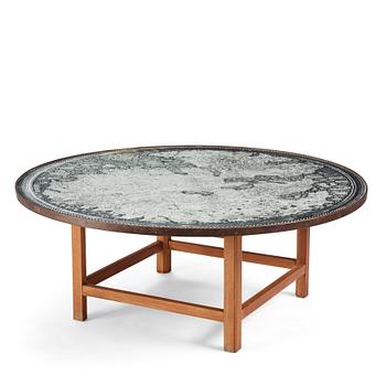 296. Josef Frank, a mahogany base table, map on the top, Svenskt Tenn, Sweden, model U601 (the top) & U491, 1960s-1970s.