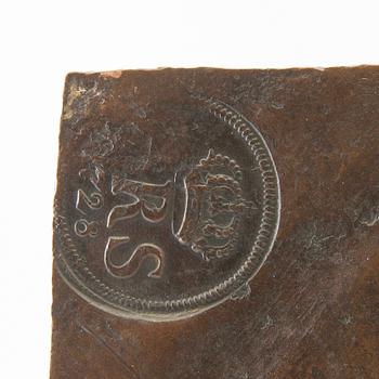 Fredrik I, tin coin, 4 daler silver coin, copper, 1728, Avesta.