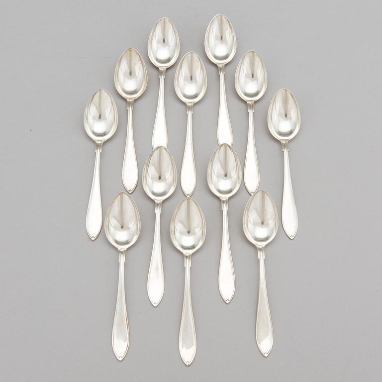 A set of twelve AG Dufva silver coffee spoons, made in Stockholm 1923.