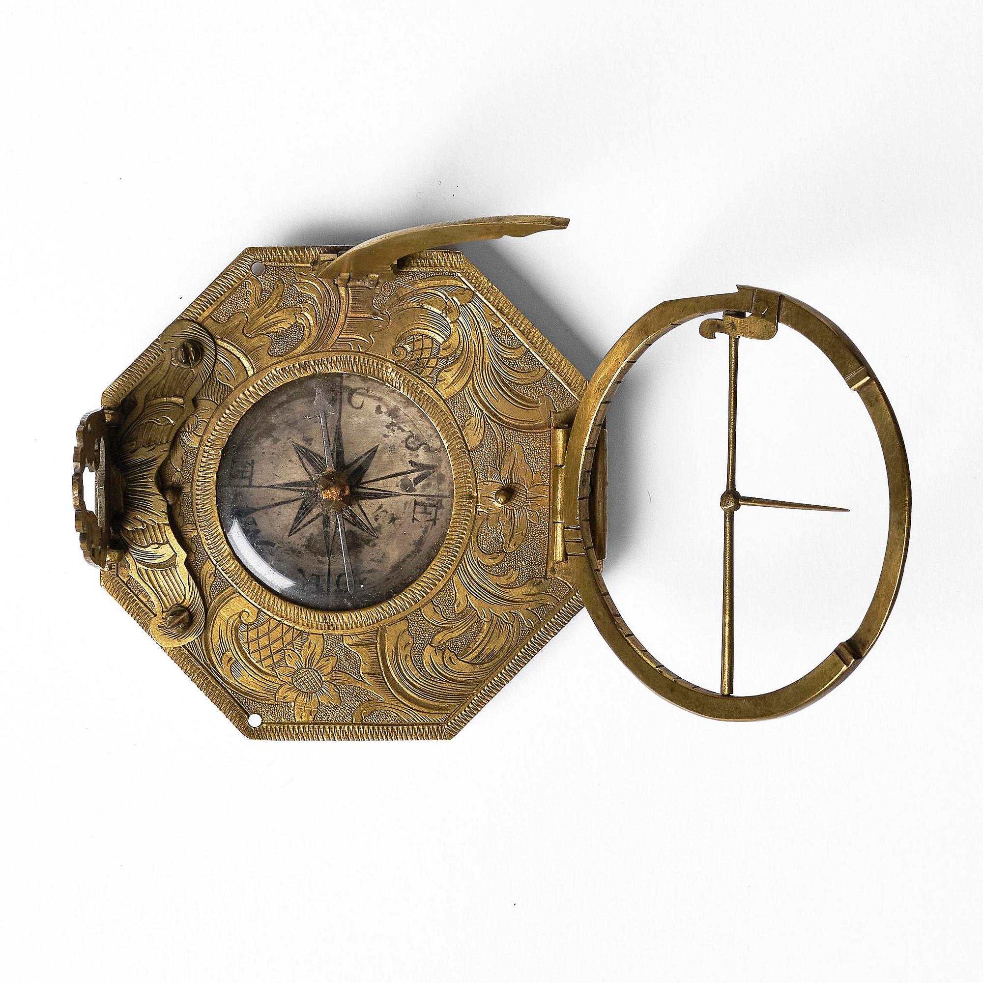 An engraved brass octagonal equinoctial compass sundial by Ludwig Theodor Müller (Augsburg, c. 1710-70).