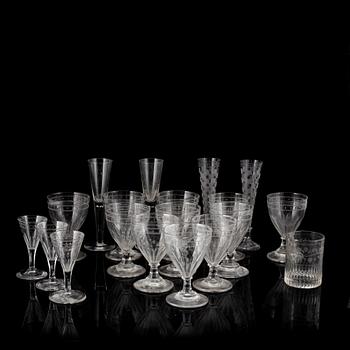 A mixed lot of nineteen 19th century Empire wine- and champagne glasses.