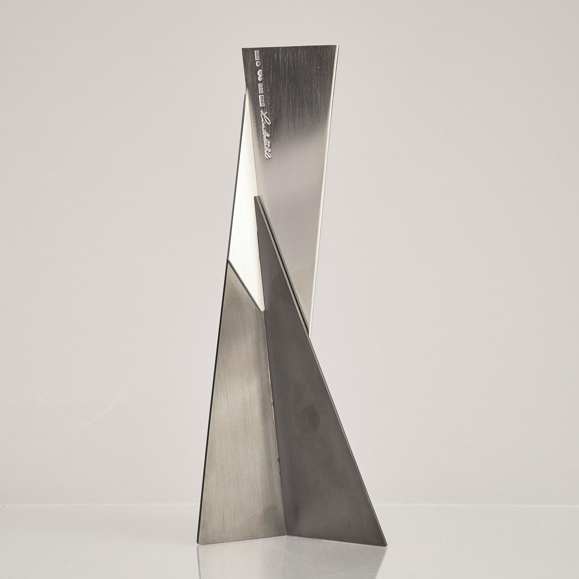 A sterling silver and blued steel vase, mark of Rolf Lindståhl,  Stockholm 1994.