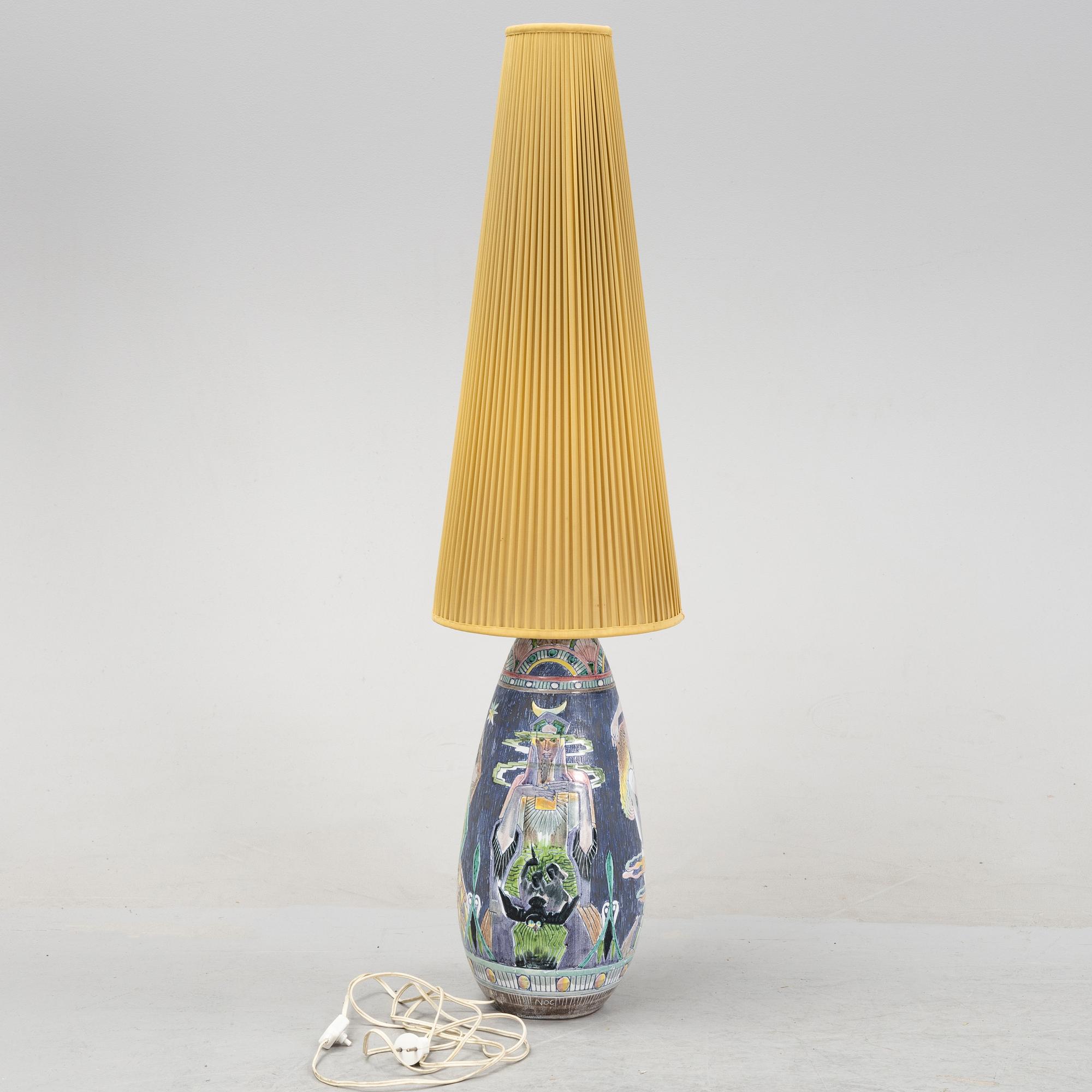 Marian Zawadzki, bordslampa, lergods, Tilgsmans Keramik, signerad och daterad 1956.
