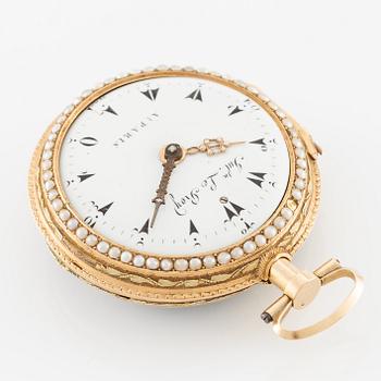 A gold, pearl and enamel Turkish market repeater pocket watch by Julien Le Roy à Paris, early 19th century.