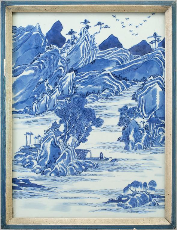 A Chinese blue and white porcelain plaque, Qing dynasty, late 19th century.