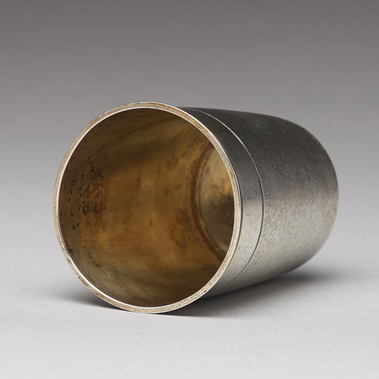 A German 17th century parcel-gilt silver beaker, mark of Thomas Ringler, Nürnberg (1661-1704).