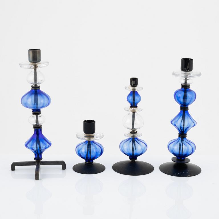 Erik Höglund, four glass and metal candle sticks, Boda Smide, Sweden.