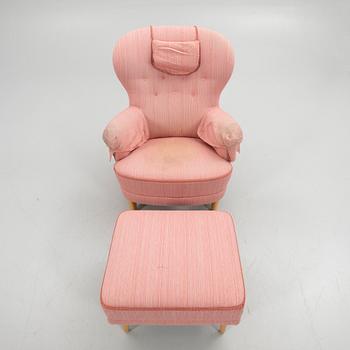 Carl Malmsten, Armchair with footstool, "The Giant Toad", second half of the 20th century.