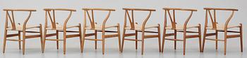 A set of six Hans J Wegner oak chairs by Carl Hansen & Son, Danmark, 1950-60-tal.