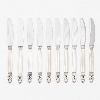 Georg Jensen, Ten sterling silver knives, model "Konge/Acorn", design Johan Rodhe, Denmark after 1945.