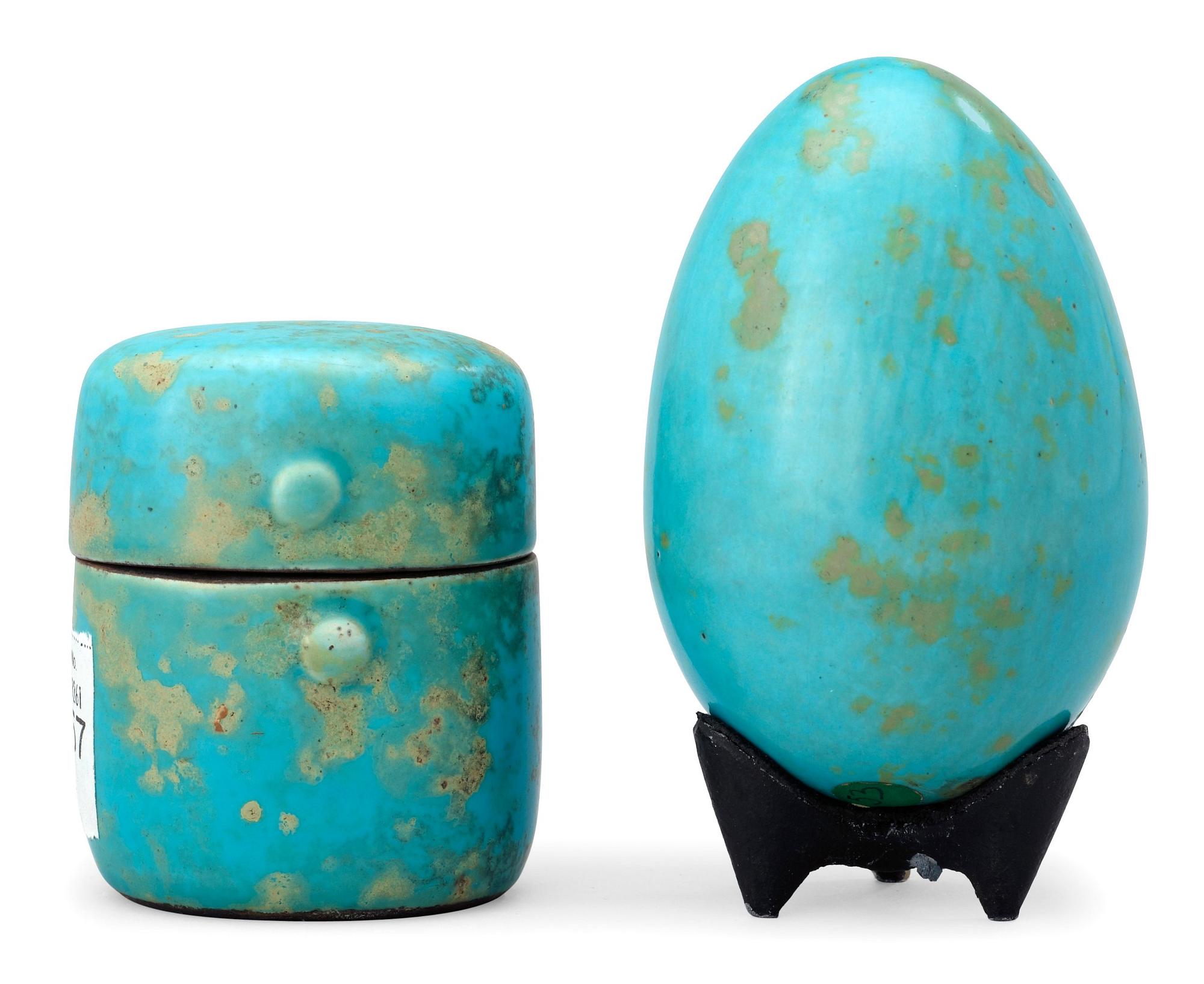 A Hans Hedberg faience egg and a box, Biot, France.