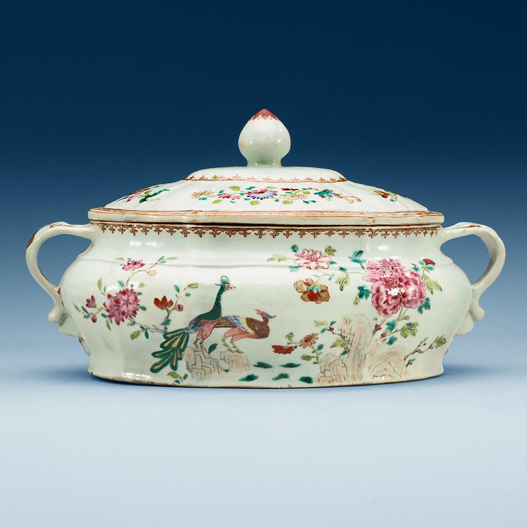 A famille rose 'double peacock' tureen with cover, Qing dynasty, Qianlong (1736-95).