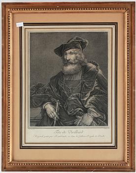 KOPPARSTICK, 2 st, bla efter Rembrandt, 1700/1800-tal.