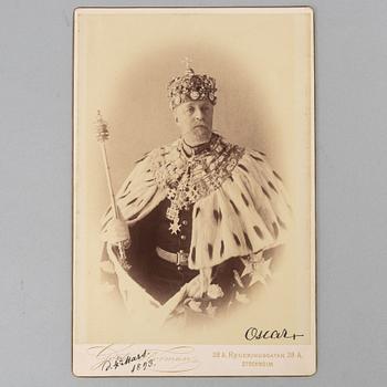 Royal photograph of Oscar II in full regalia, personally signed and dated 4th March 1893.