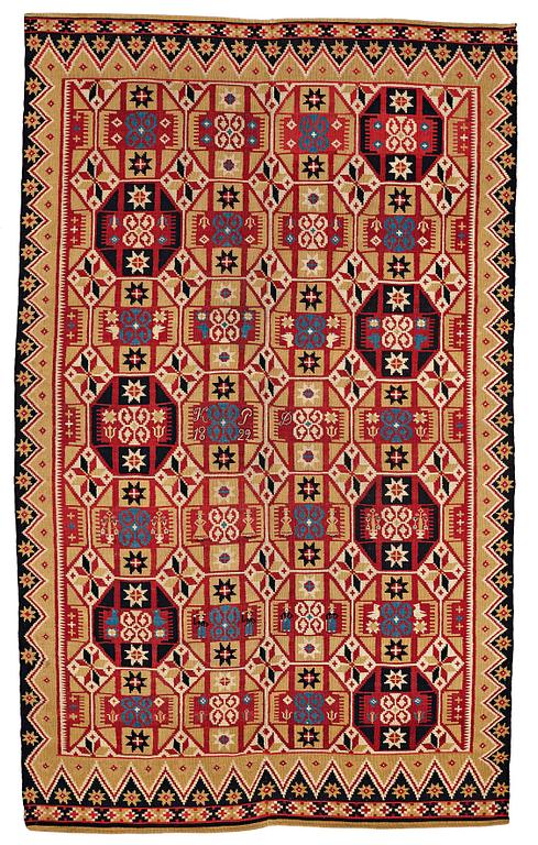 TÄCKE, rölakan, ca 190,5-193 x 115-116 cm, Skåne 1800-talets förra hälft, broderad signatur KPD 1822.