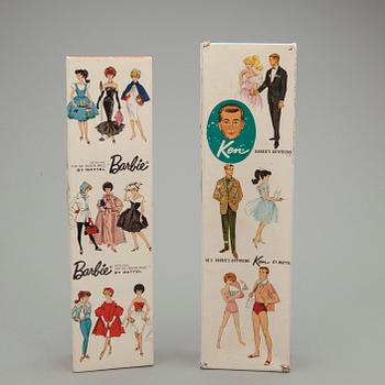 BARBIEDOCKOR, 2 st med tillbehör, Mattel, 1950/60-tal.