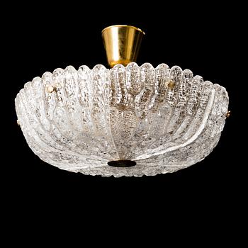 CARL FAGERLUND, a brass and glass ceiling lamp, Orrefors.