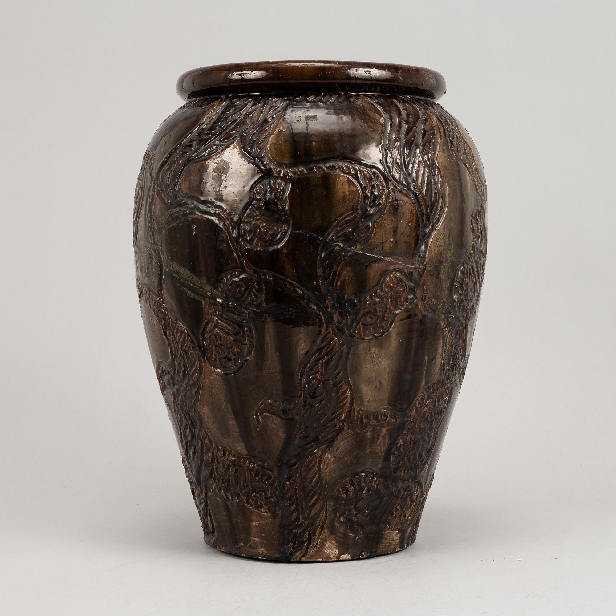 Thorvald Bindesbøll, a glazed earthenware floor vase, Valby, Copenhagen 1893.