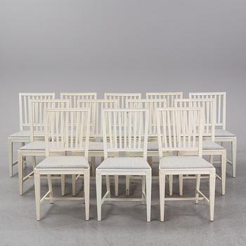 A set of 12 gustavian style chairs from the second half of the 20th century.