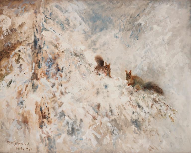 Mosse Stoopendaal, Squirrels in a Winter Landscape.