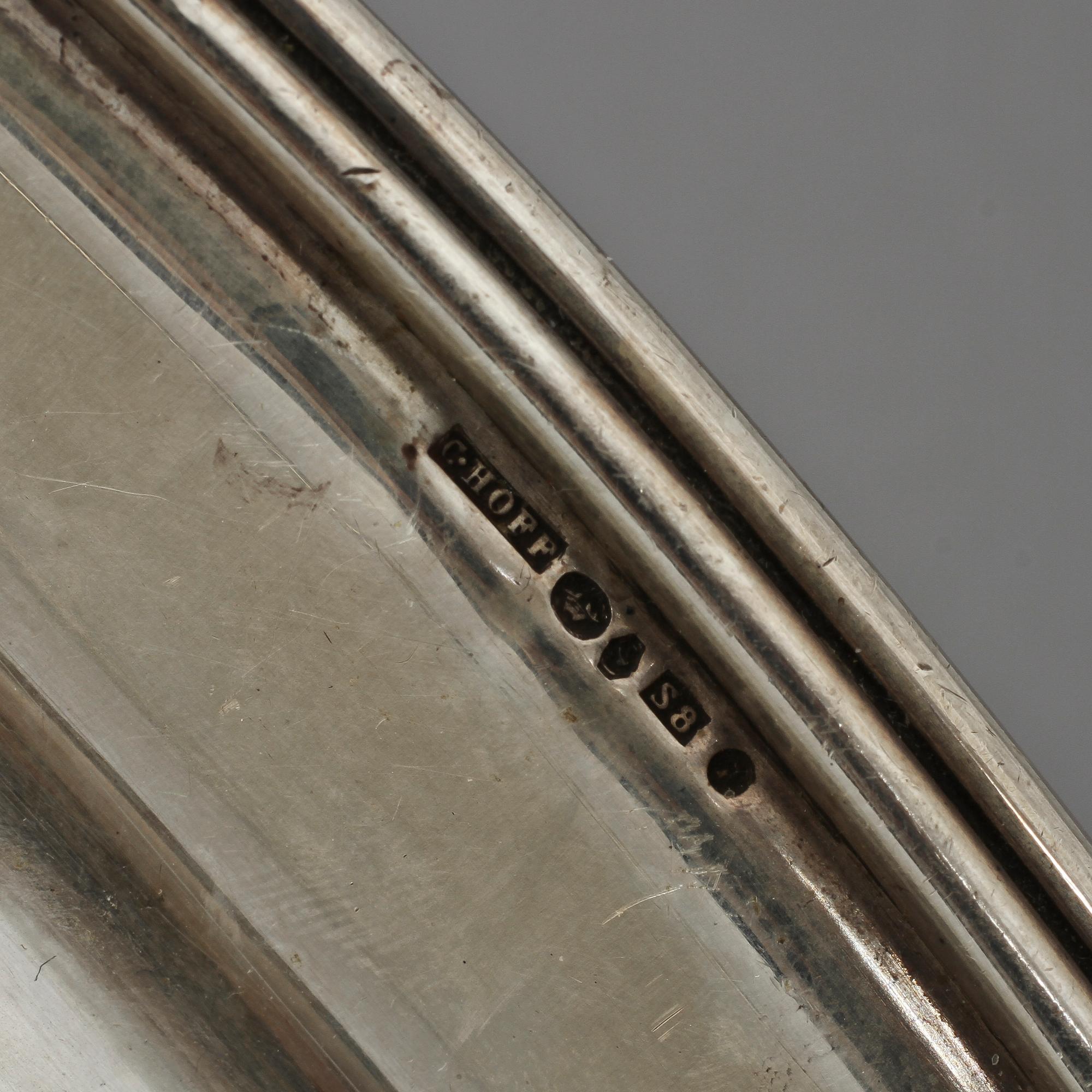 BRICKA, silver, Carl Hoff, Helsingborg, 1944. Vikt 1 250 g.