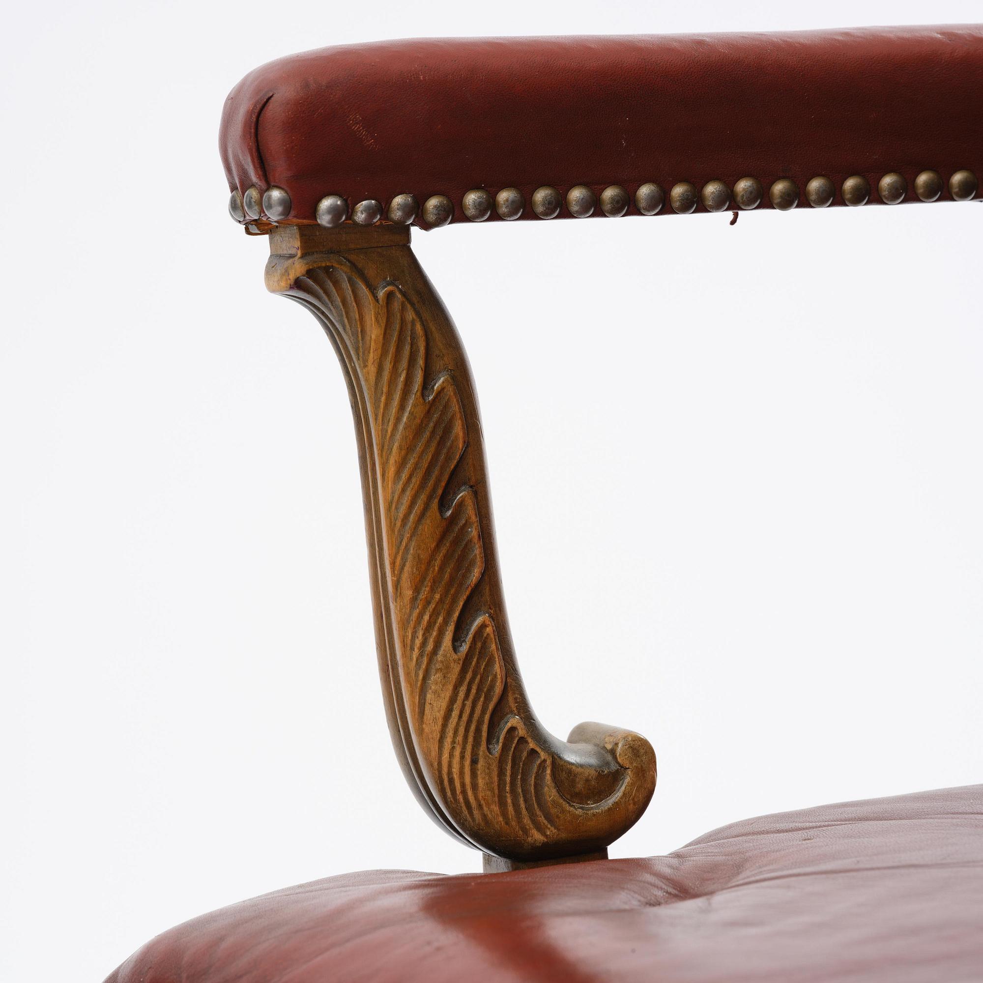 Axel Einar Hjorth, a "Caesar" stained birch and leather armchair, Nordiska Kompaniet, Sweden, 1929.