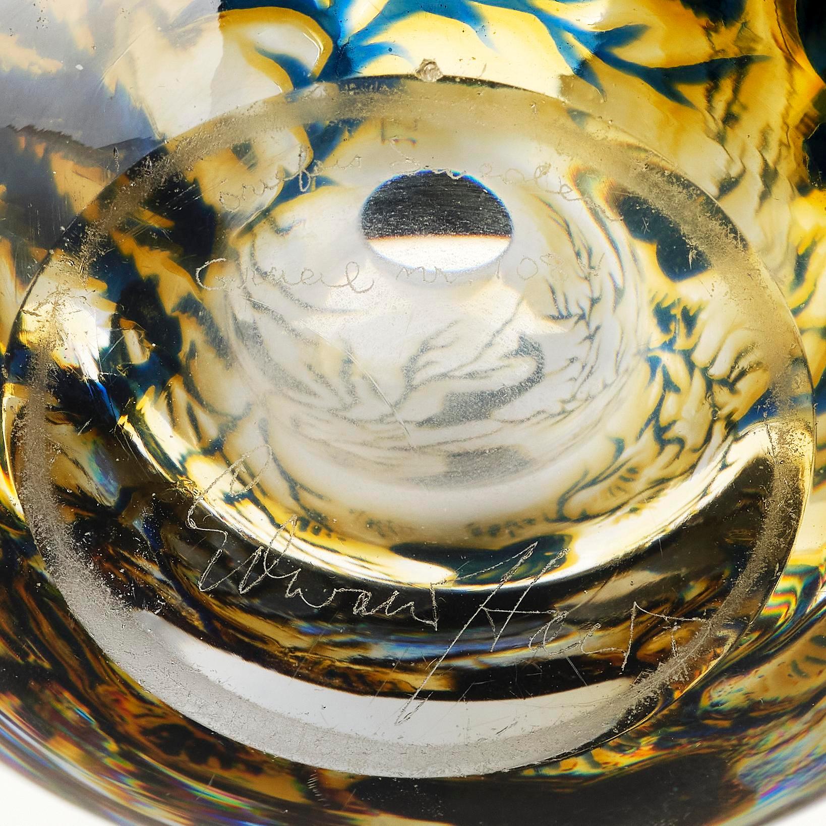 Edward Hald, a graal glass vase with fish, Orrefors, Sweden 1942.