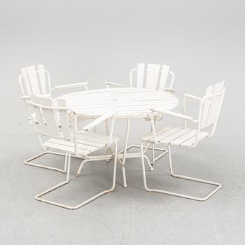 Trädsgårdsmöbler, stolar "P1", och bord 8/100, AB Trädgårdsmöbler Osby, 1960-tal.
