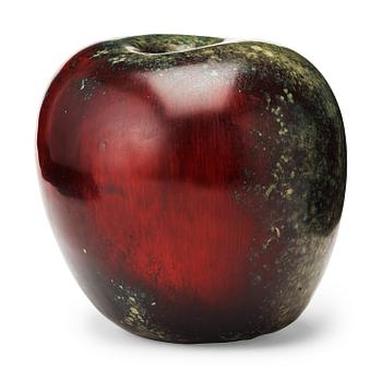 208. Hans Hedberg, a faience sculpture of a red and green glazed apple, Biot, France.