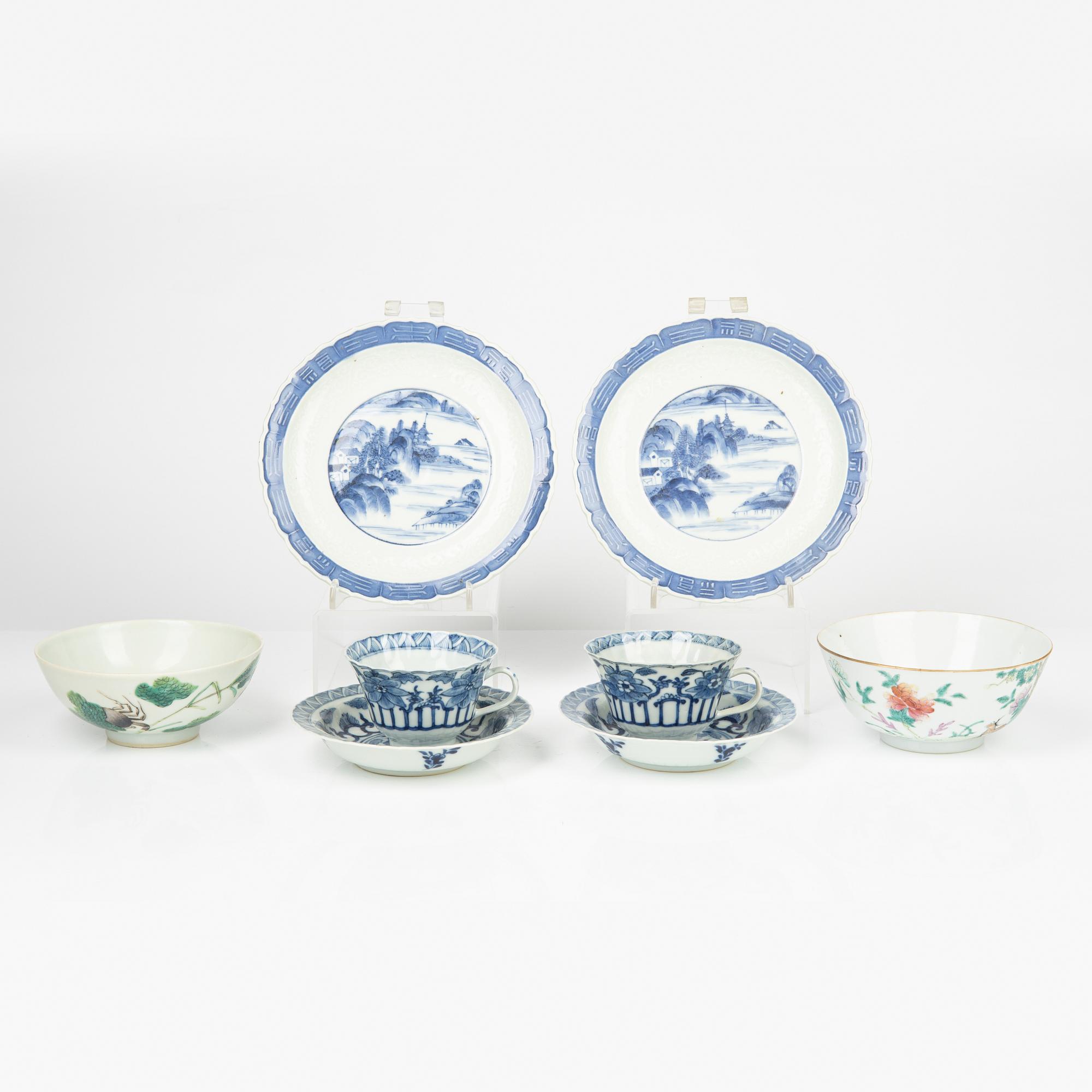 Porslin, 6 delar, Kina och Japan, tidigt 1900-tal.