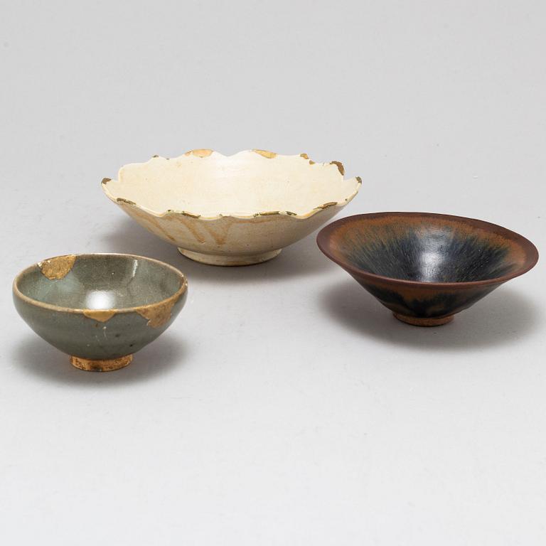 Three ceramic bowls, Song and Yuan dynasty.