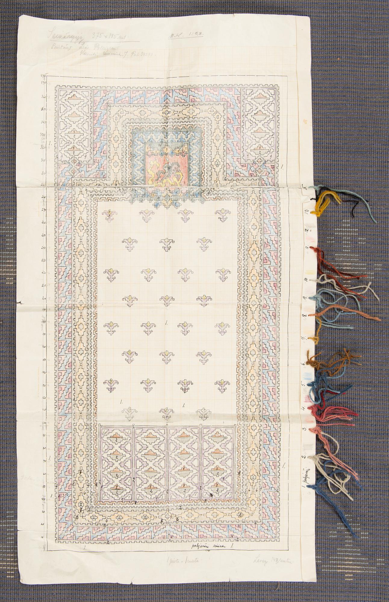 Lina Palmgren, a rug dated 1930, model for for Friends of Finnish Handicraft. Original sketch included.